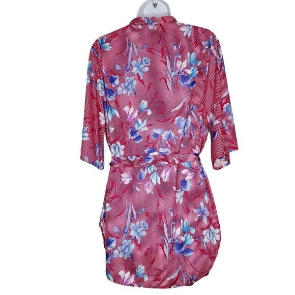 Vintage Ms Tops California Floral Polyester Belted Tunic Short Sleeve Red Blue - Picture 4 of 5
